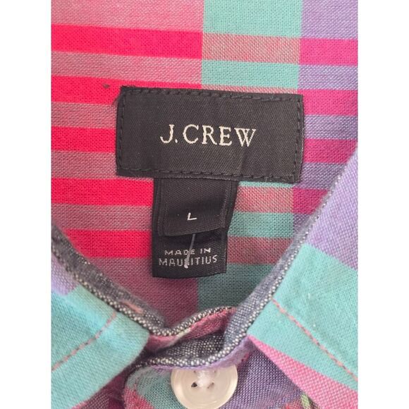 J.Crew Bright Plaid Button-Down Shirt Long Sleeves Men's Size L 100% Cotton - Picture 2 of 8